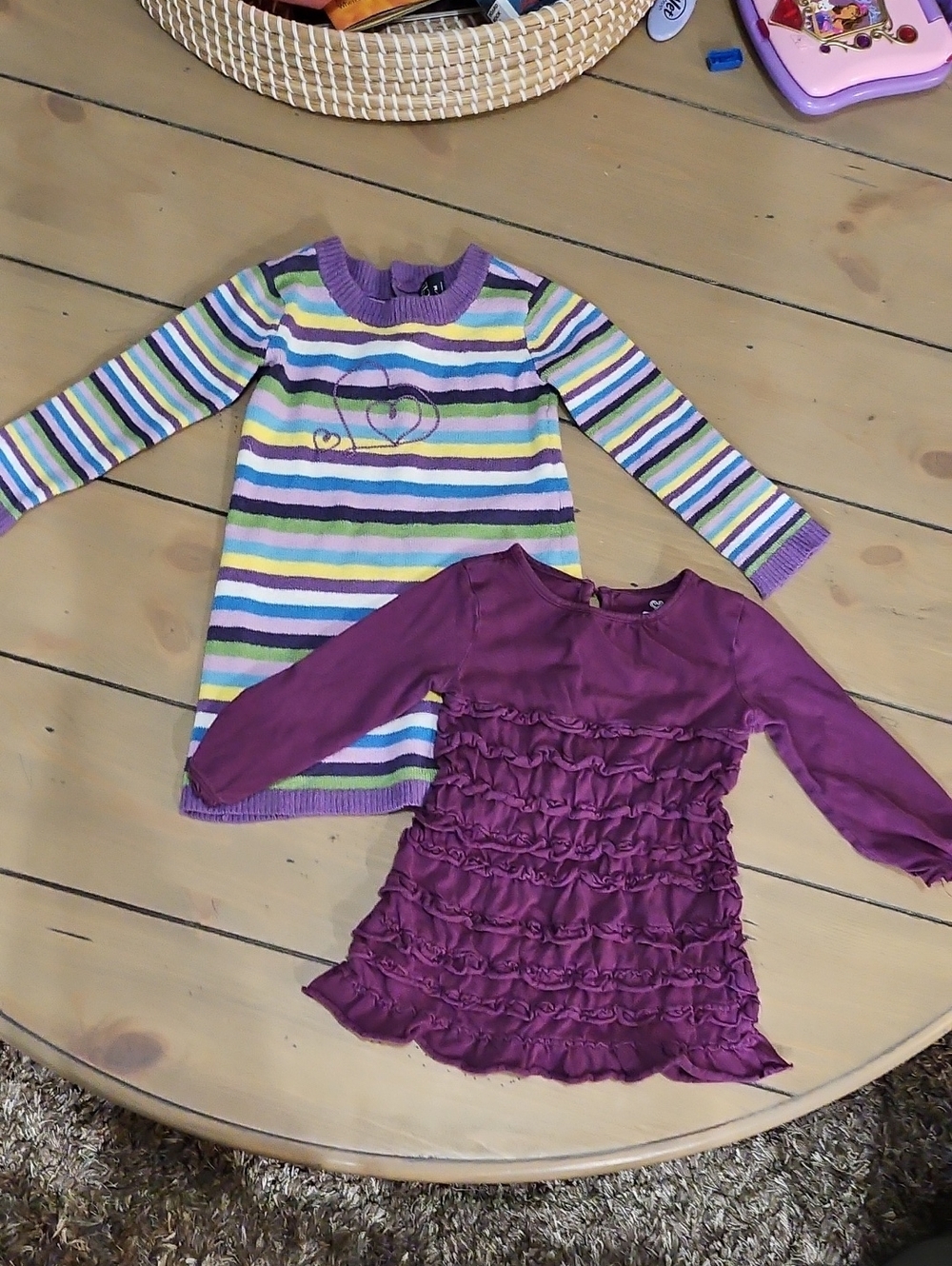 Old Navy Purple Ruffle Long-Sleeve Dress with Striped Knit Tunic
